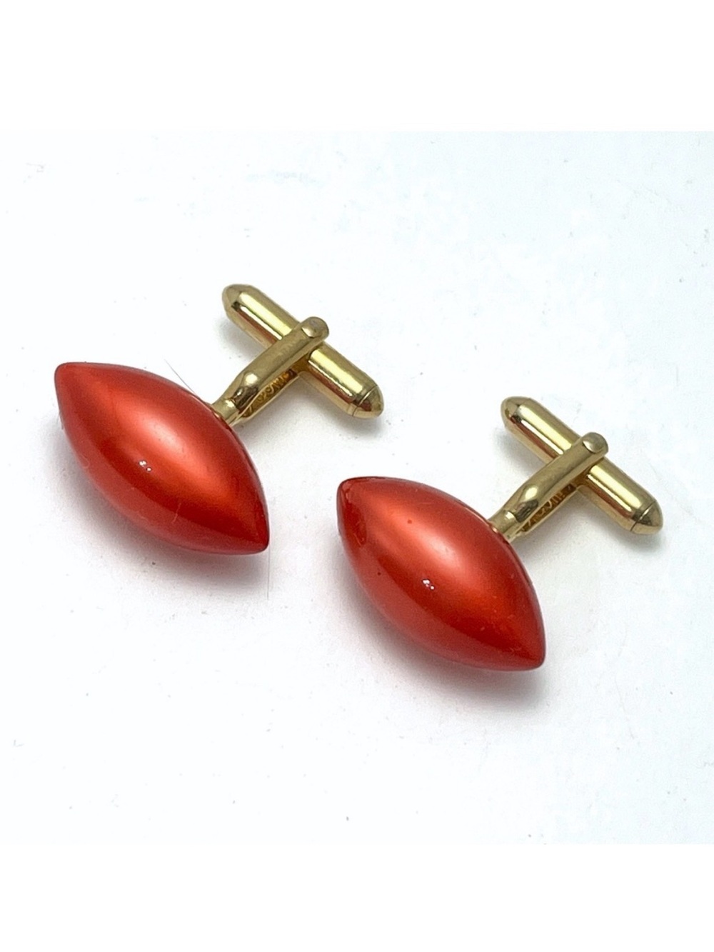 Vintage Swank Football Gold Red Cufflinks Cuff Links Mid Century Modern